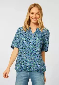 Разноцветная блузка Cecil с короткими рукавами, цвет Forever Blue