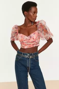 Разноцветная блузка из тюля с пышными рукавами TPRSS21BZ1993 Trendyol, разноцветный
