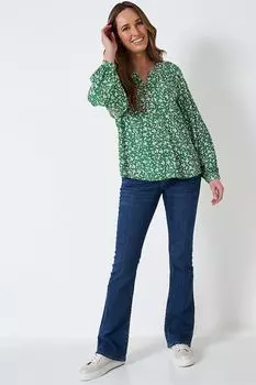 Разноцветная блузка с зелено-растительным принтом Crew Clothing Company, зеленый