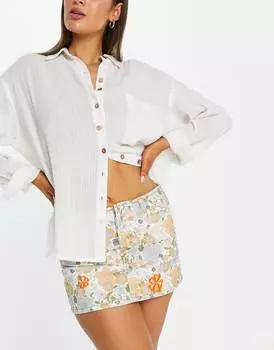 Разноцветная джинсовая юбка из смесового хлопка с вышивкой в стиле ретро Topshop - MULTI