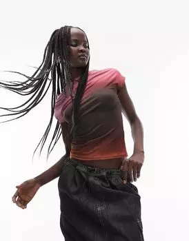 Разноцветная футболка из микрофибры с разрезом на шее Topshop