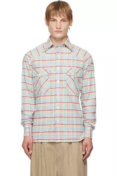 Разноцветная клетчатая хлопковая рабочая рубашка с двумя карманами Drake's