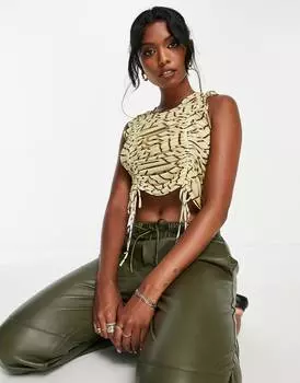 Разноцветная майка без рукавов с сетчатым принтом и сборками Topshop