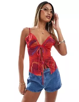 Разноцветная майка с разрезом спереди ASOS DESIGN с цветочным принтом