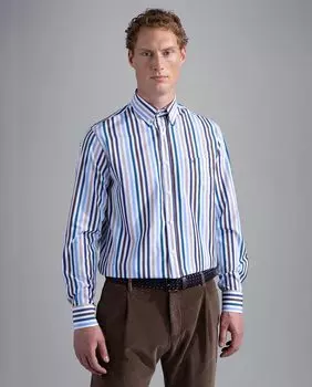 Разноцветная мужская рубашка м/л. светло-голубые и бежевые полосы Paul & Shark, белый