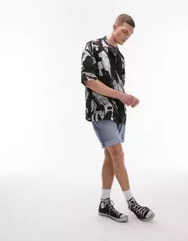 Разноцветная прозрачная рубашка Topman с короткими рукавами, воротником с лацканами и абстрактным принтом свободного кроя