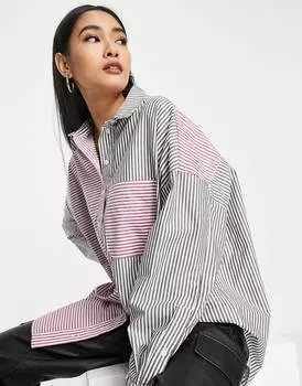 Разноцветная рубашка оверсайз с полосками в стиле пэчворк Topshop