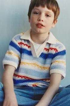 Разноцветная рубашка поло, связанная крючком ZARA, разноцветный