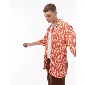 Разноцветная рубашка с принтом в виде розовых листьев Topman