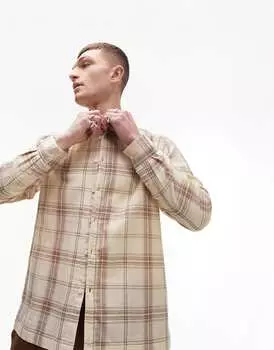 Разноцветная рубашка в нейтральную клетку с длинными рукавами Topman