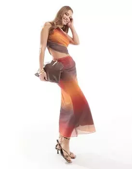 Разноцветная сетчатая юбка макси с градиентным принтом Sixth June