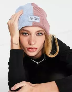 Разноцветная шапка-бини с колор-блоками Reclaimed Vintage