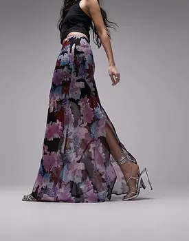 Разноцветная юбка длиной до пола с принтом Topshop