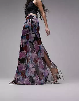 Разноцветная юбка длиной до пола с принтом Topshop