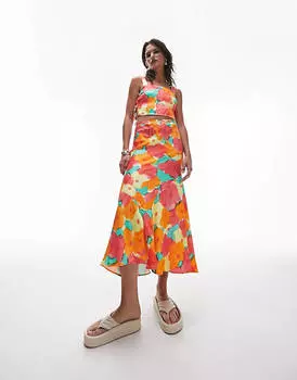 Разноцветная юбка миди «рыбий хвост» с цветочным принтом Topshop