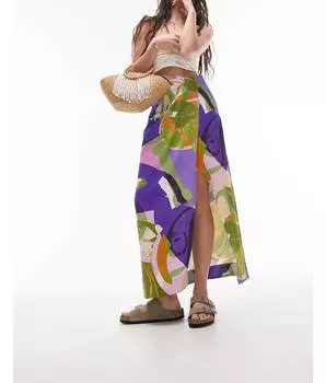 Разноцветная юбка миди с узлом и принтом Topshop co-ord