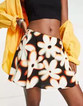 Разноцветная юбка с ярким цветочным принтом Bershka