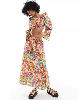 Разноцветная юбка средней длины с цветочным принтом и шнурком Native Youth