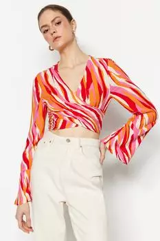 Разноцветная укороченная блузка из вискозы с геометрическим узором Trendyol, разноцветный