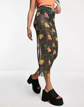 Разноцветная вязаная пляжная юбка COLLUSION Blur с цветочным принтом