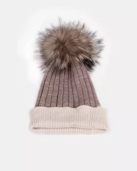 Разноцветная вязаная шапка с помпоном из натурального меха IN.ES, коричневый