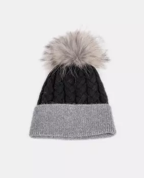 Разноцветная вязаная шапка с помпоном из натурального меха IN.ES, серый