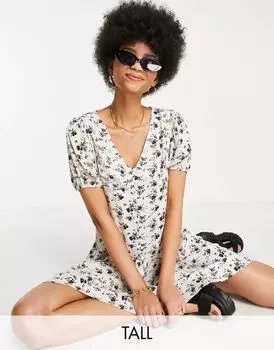 Разноцветное чайное платье со сборками и цветочным принтом Topshop