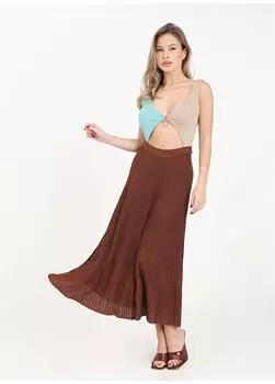 Разноцветное длинное женское платье с V-образным вырезом VSKD05017 Akep