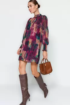 Разноцветное мини-платье прямого кроя с принтом Trendyol, разноцветный