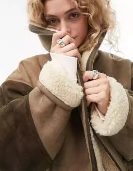 Разноцветное пальто Topshop в стиле пэчворк