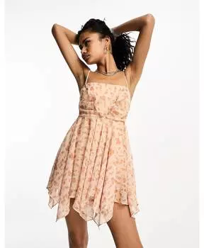 Разноцветное платье асимметричного кроя на бретелях с принтом Motel Peach Cherry Bours