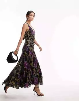 Разноцветное платье-комбинация из кружева и деворе Topshop