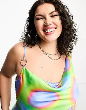 Разноцветное платье-комбинация макси с металлическим кольцом и принтом COLLUSION PLUS