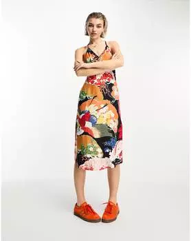 Разноцветное платье-комбинация миди с лямкой на шее Superdry Vintage