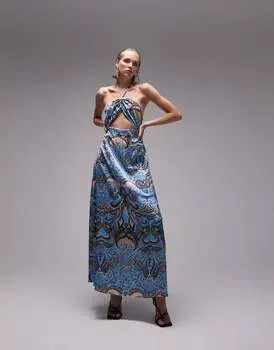 Разноцветное платье макси с вырезом на шее Topshop
