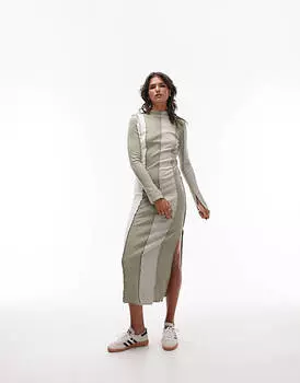 Разноцветное платье миди из джерси в полоску со вставками Topshop