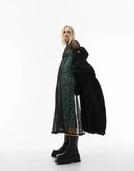 Разноцветное платье миди из флокированной сетки с цветочным принтом и контрастной подкладкой Topshop