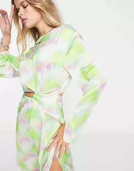 Разноцветное платье миди пастельных тонов с акварельными вырезами Topshop