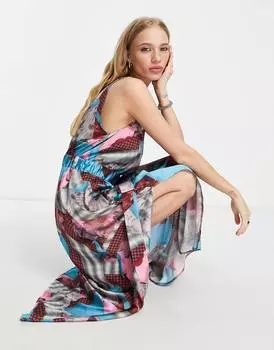 Разноцветное платье миди с асимметричным подолом и асимметричным подолом Topshop