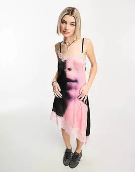 Разноцветное платье миди с принтом и фотографическим кружевом COLLUSION