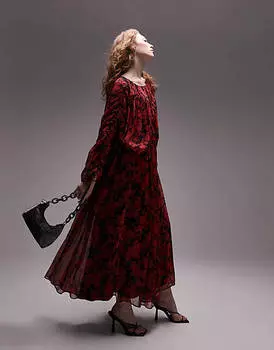 Разноцветное платье миди с принтом Topshop