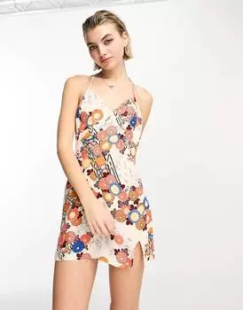Разноцветное платье мини-комбинация с лямкой на шее Superdry Vintage
