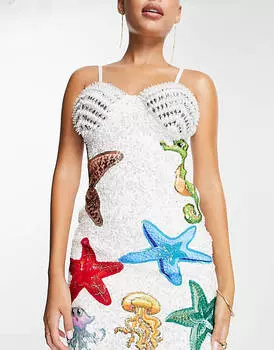 Разноцветное платье мини на бретелях с декором Starry Eyed Premium