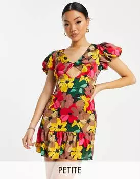 Разноцветное платье мини с ярким цветочным принтом Topshop petite