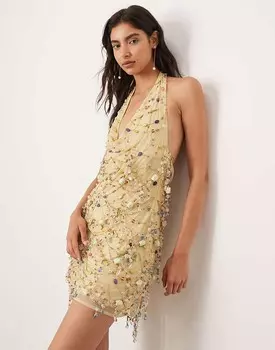 Разноцветное платье мини с воротником-халтер и декором ASOS EDITION