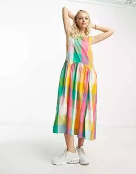 Разноцветное платье оверсайз-трапеции в мелкую клетку Native Youth