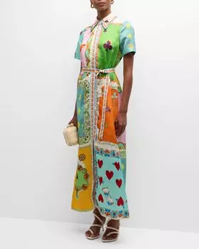 Разноцветное платье-рубашка миди с короткими рукавами и поясом Rummy ALEMAIS, цвет Multi