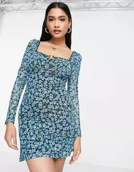 Разноцветное сетчатое мини-платье мини с длинными рукавами и кольцом Topshop