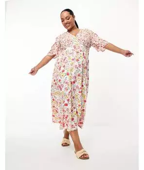 Разноцветное ситцевое платье мидакси с цветочным принтом Wednesday's Girl Curve