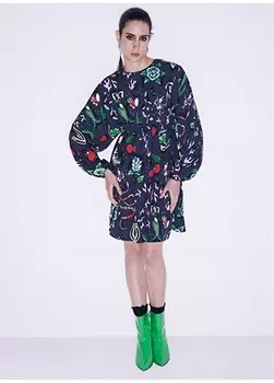 Разноцветное стандартное женское платье с круглым вырезом Twist